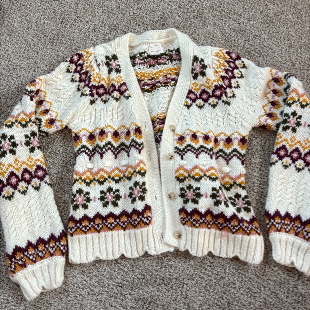 Blu Pepper Cream Multicolor Patterned Cardigan